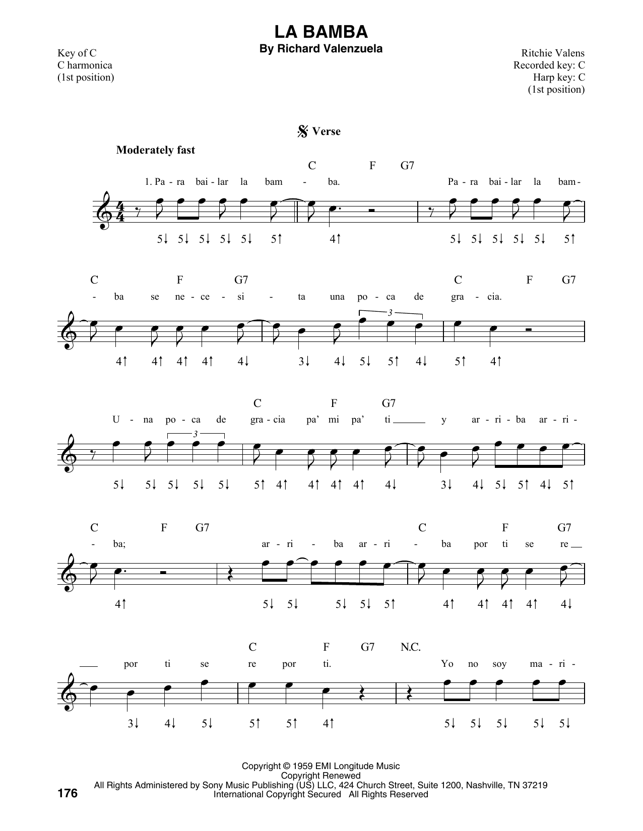 Ritchie Valens La Bamba sheet music notes and chords. Download Printable PDF.