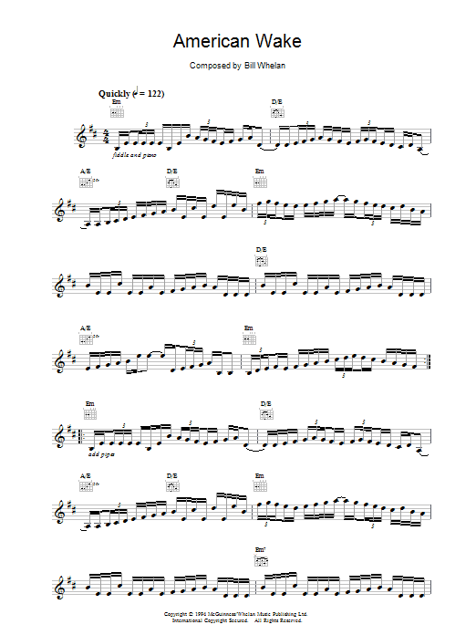 Bill Whelan American Wake (from Riverdance) sheet music for Piano Solo in minutes. Price: 7.8900$ Bill Whelan American Wake (from Riverdance) sheet music notes and chords. Download Printable PDF.