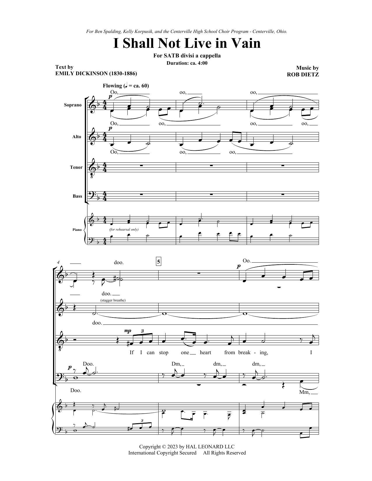 Learn to play Rob Dietz I Shall Not Live In Vain sheet music for Choir in minutes. Price: 3.9900$ Rob Dietz I Shall Not Live In Vain sheet music notes and chords arranged for Choir