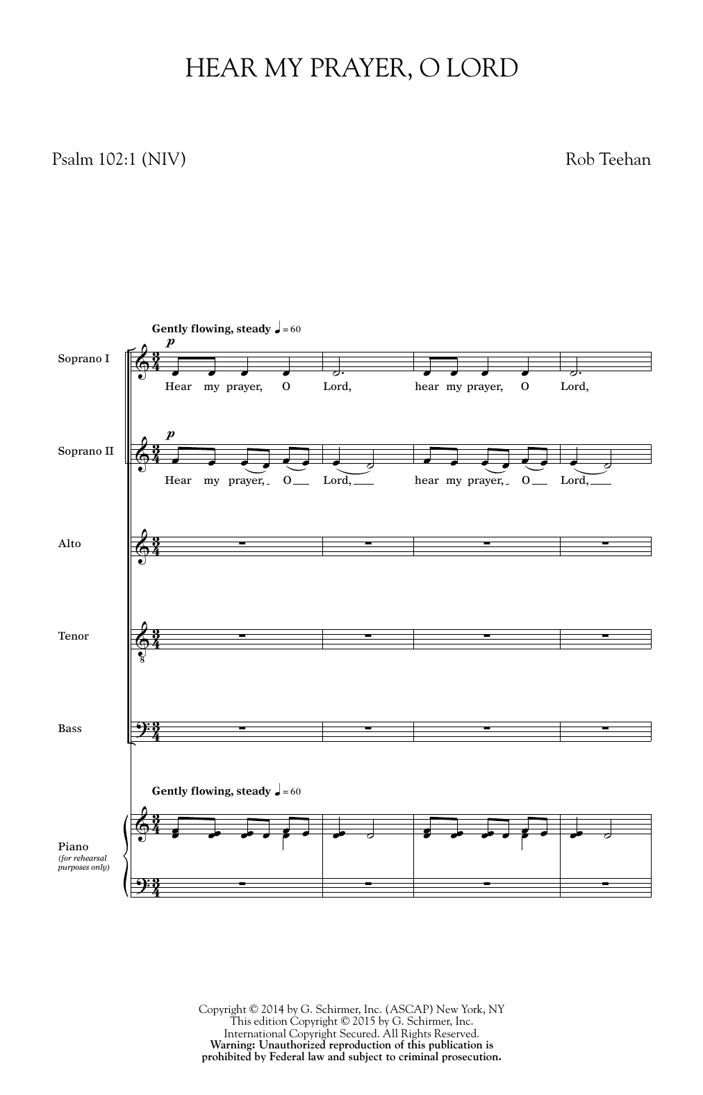 Learn to play Rob Teehan Hear My Prayer, O Lord sheet music for SATB Choir in minutes. Price: 3.9900$ Rob Teehan Hear My Prayer, O Lord sheet music notes and chords arranged for SATB Choir