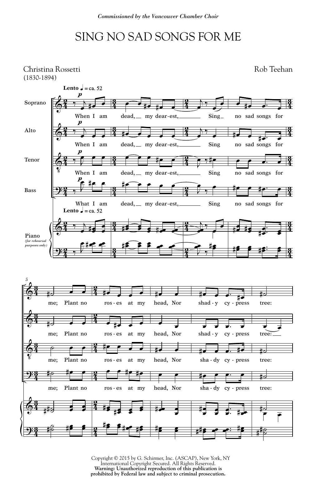 Learn to play Rob Teehan Sing No Sad Songs For Me sheet music for SATB Choir in minutes. Price: 3.9900$ Rob Teehan Sing No Sad Songs For Me sheet music notes and chords arranged for SATB Choir