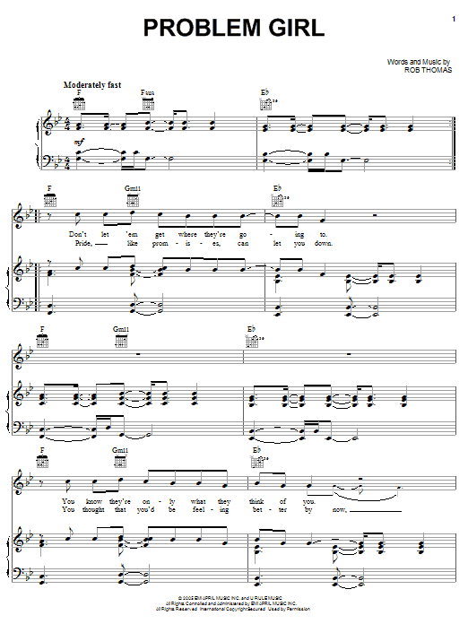 Rob Thomas Problem Girl sheet music notes and chords. Download Printable PDF.