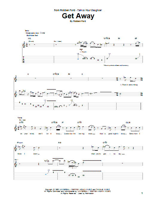 Robben Ford Get Away sheet music notes and chords. Download Printable PDF.