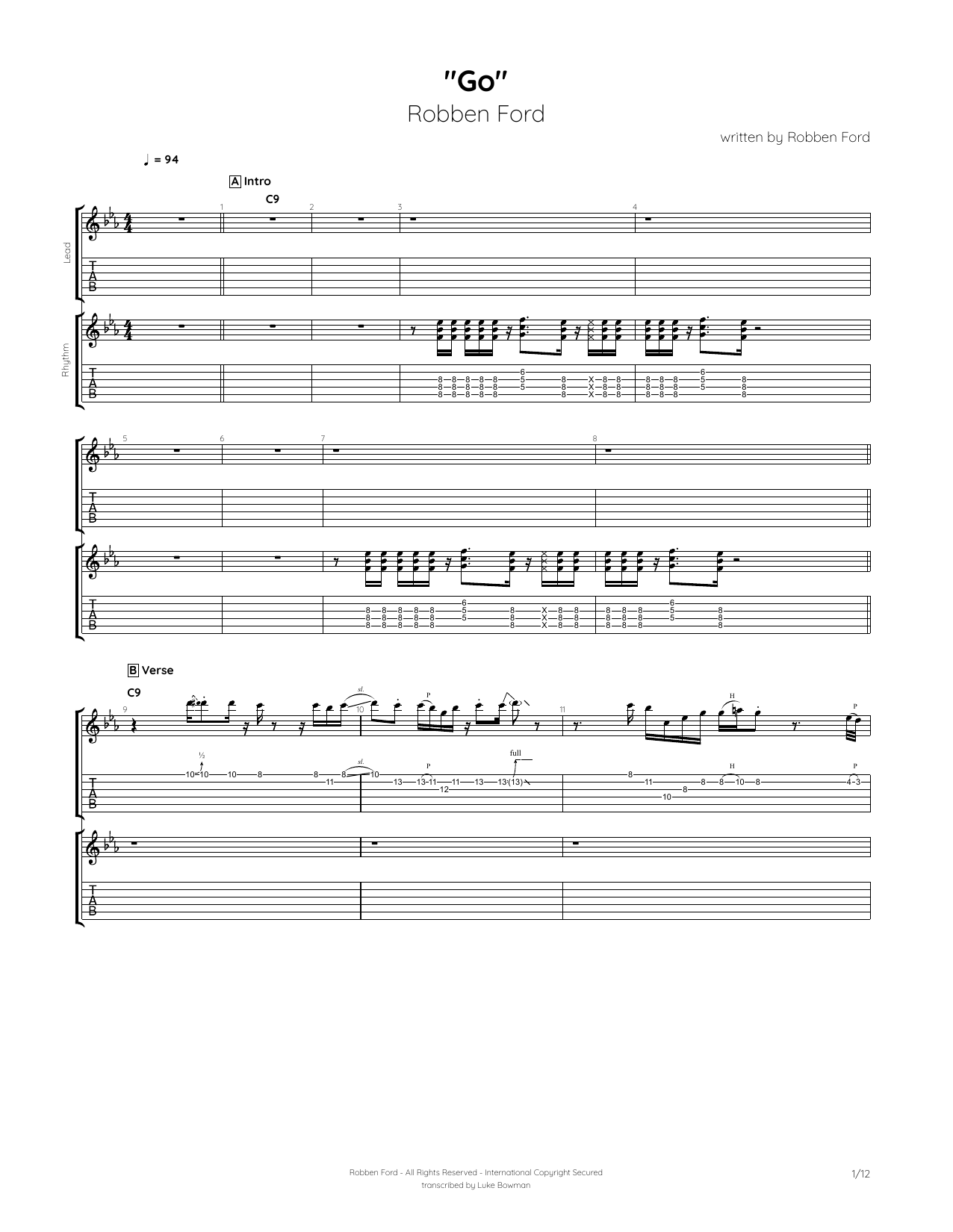 Robben Ford Go sheet music notes and chords. Download Printable PDF.