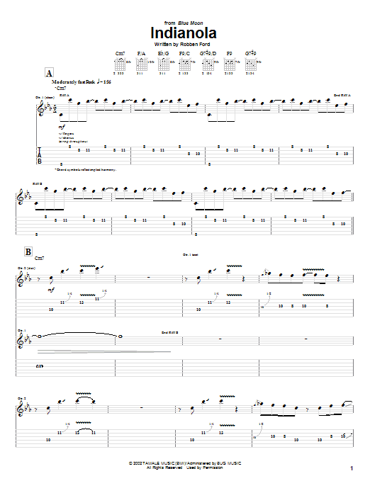 Learn to play Robben Ford Indianola sheet music for Guitar Tab in minutes. Robben Ford Indianola sheet music notes and chords. Download Printable PDF.
