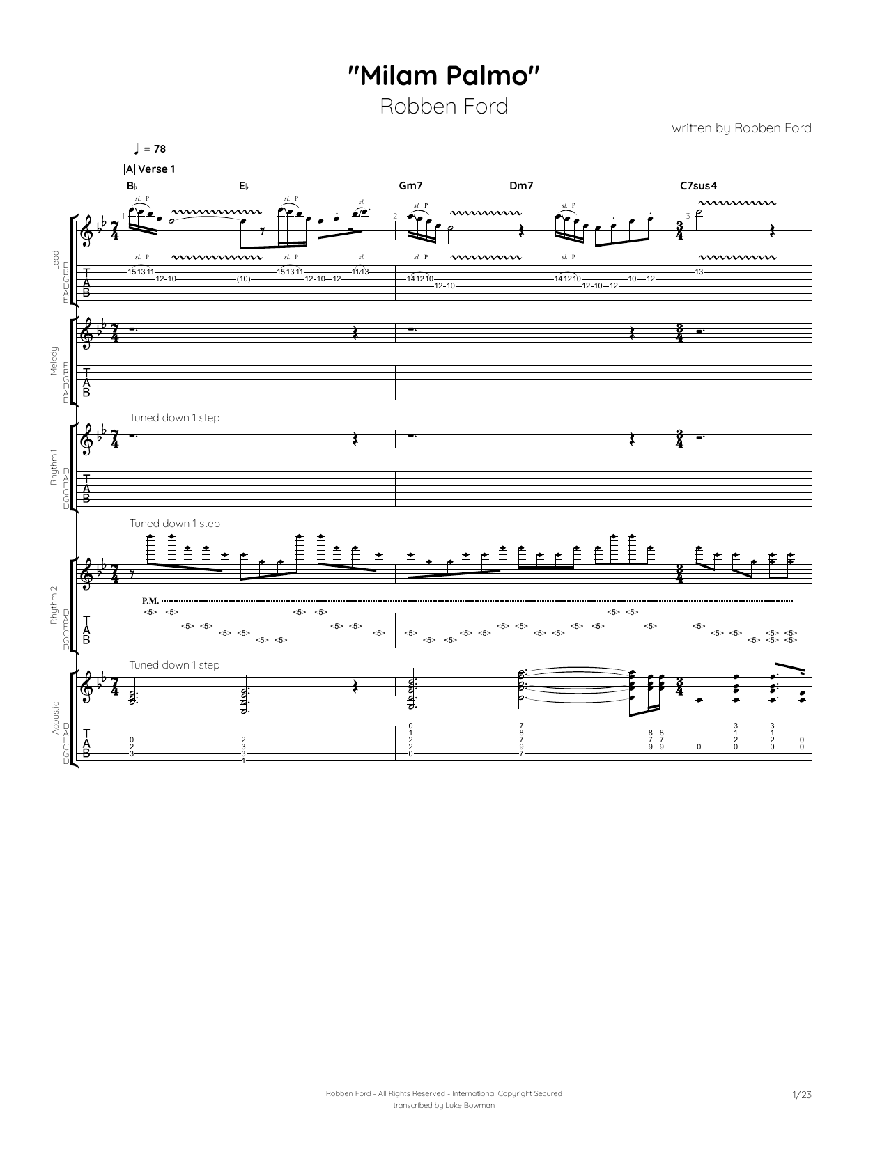 Robben Ford Milam Palmo sheet music notes and chords. Download Printable PDF.