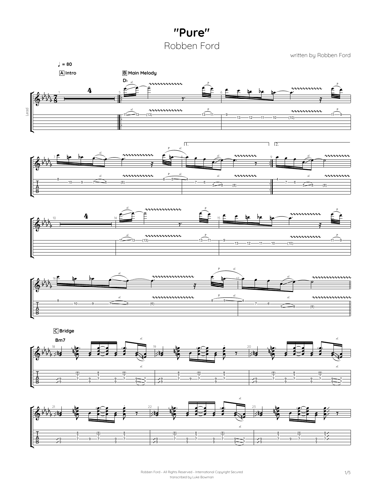 Robben Ford Pure sheet music notes and chords. Download Printable PDF.