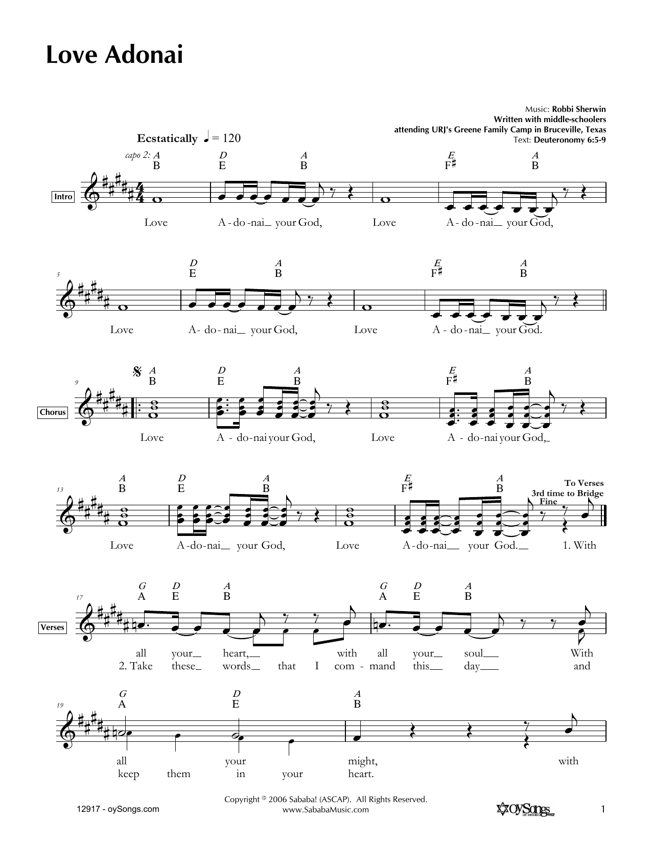 Robbi Sherwin Love Adonai sheet music notes and chords. Download Printable PDF.