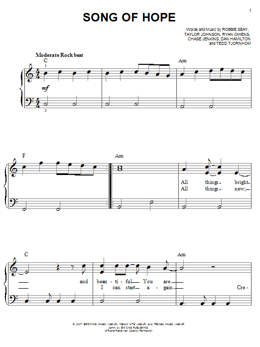 Robbie Seay Band Song Of Hope sheet music notes and chords. Download Printable PDF.