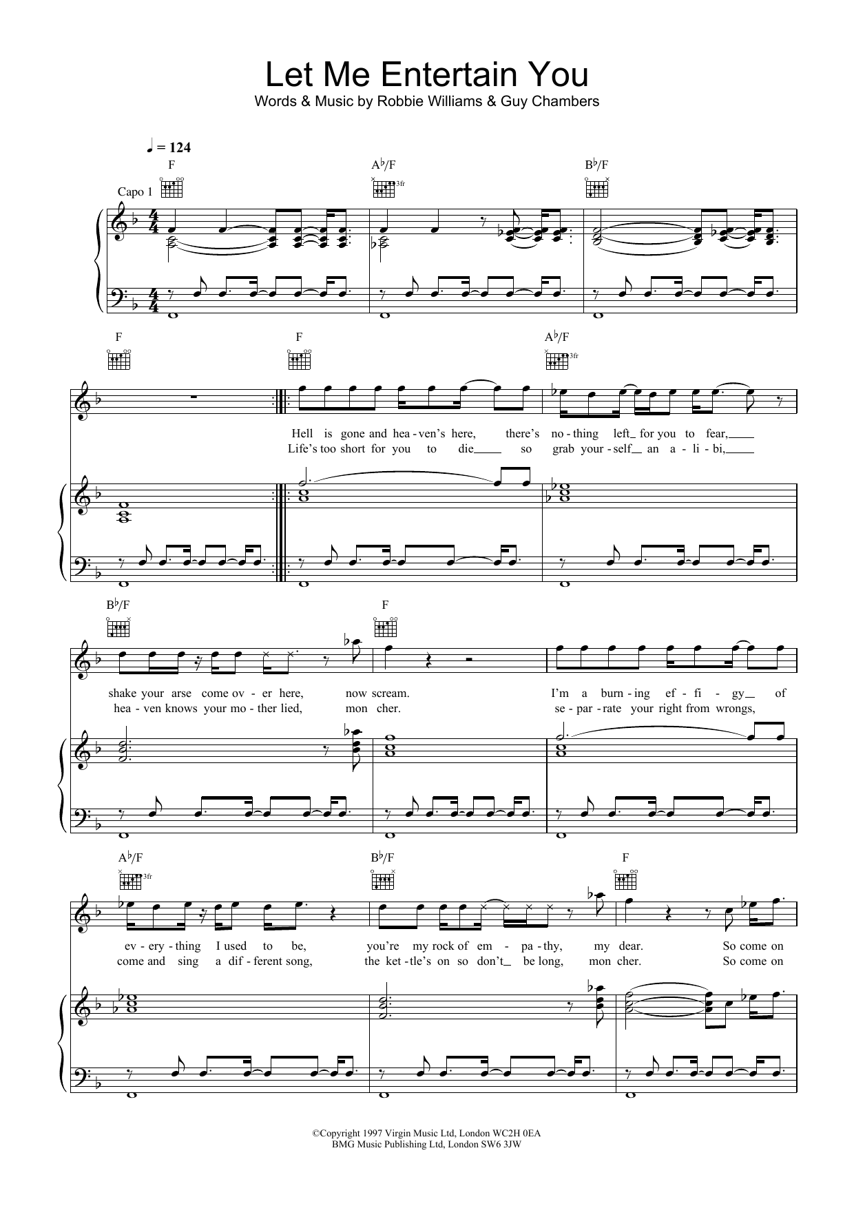 Robbie Williams Let Me Entertain You sheet music notes and chords arranged for Easy Piano