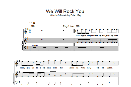Robbie Williams We Will Rock You sheet music notes and chords - Download Printable PDF and start playing in minutes.