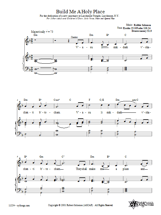 Learn to play Robbie Solomon Build Me a Holy Place sheet music for 2-Part Choir in minutes. Price: 3.9900$ Robbie Solomon Build Me a Holy Place sheet music notes and chords arranged for 2-Part Choir