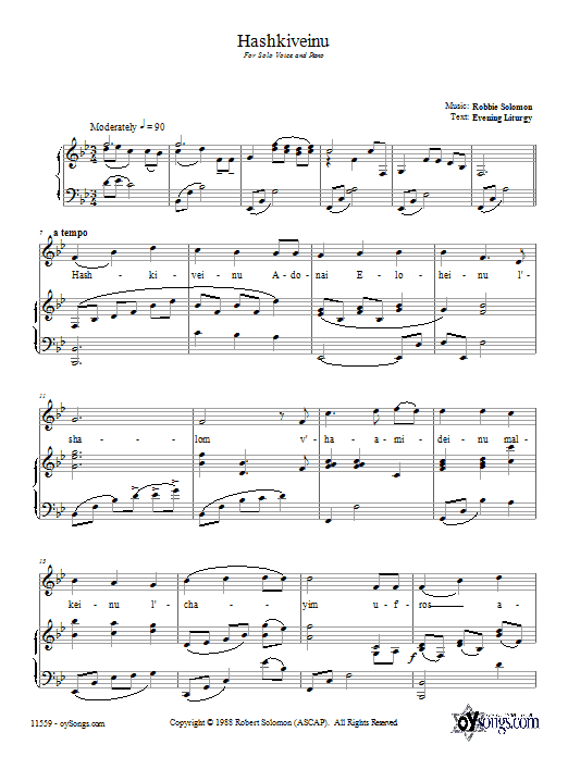 Robbie Solomon Hashkiveinu sheet music notes and chords. Download Printable PDF.