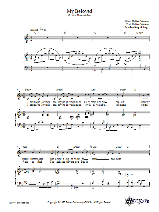 Robbie Solomon My Beloved sheet music notes and chords. Download Printable PDF.