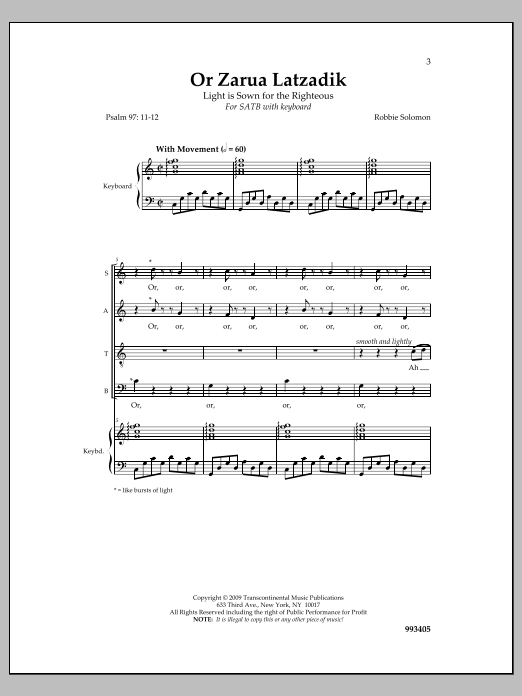 Robbie Solomon Or Zarua sheet music notes and chords. Download Printable PDF.