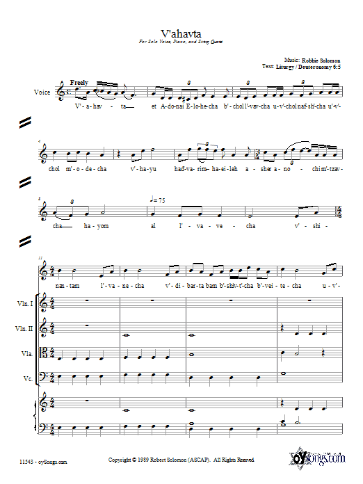 Robbie Solomon V'ahavta sheet music notes and chords. Download Printable PDF.