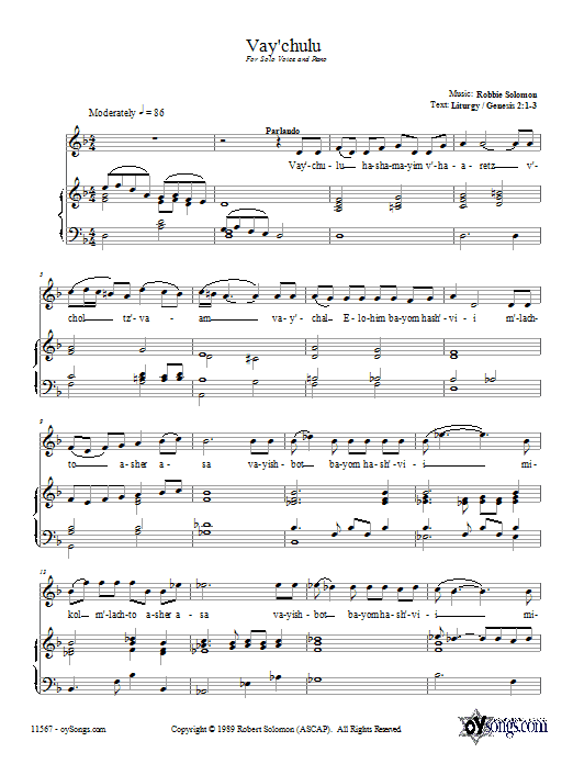 Robbie Solomon Vay'chulu sheet music notes and chords. Download Printable PDF.