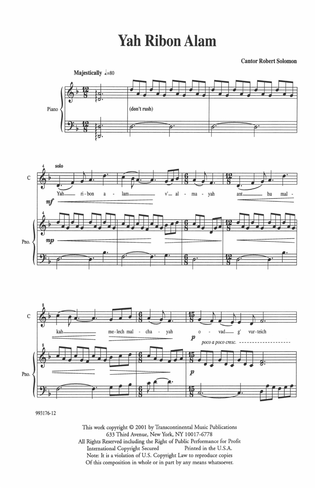 Learn to play Robbie Solomon Yah Ribon Alam (God Of This And All Worlds) sheet music for SATB Choir in minutes. Price: 3.9900$ Robbie Solomon Yah Ribon Alam (God Of This And All Worlds) sheet music notes and chords arranged for SATB Choir