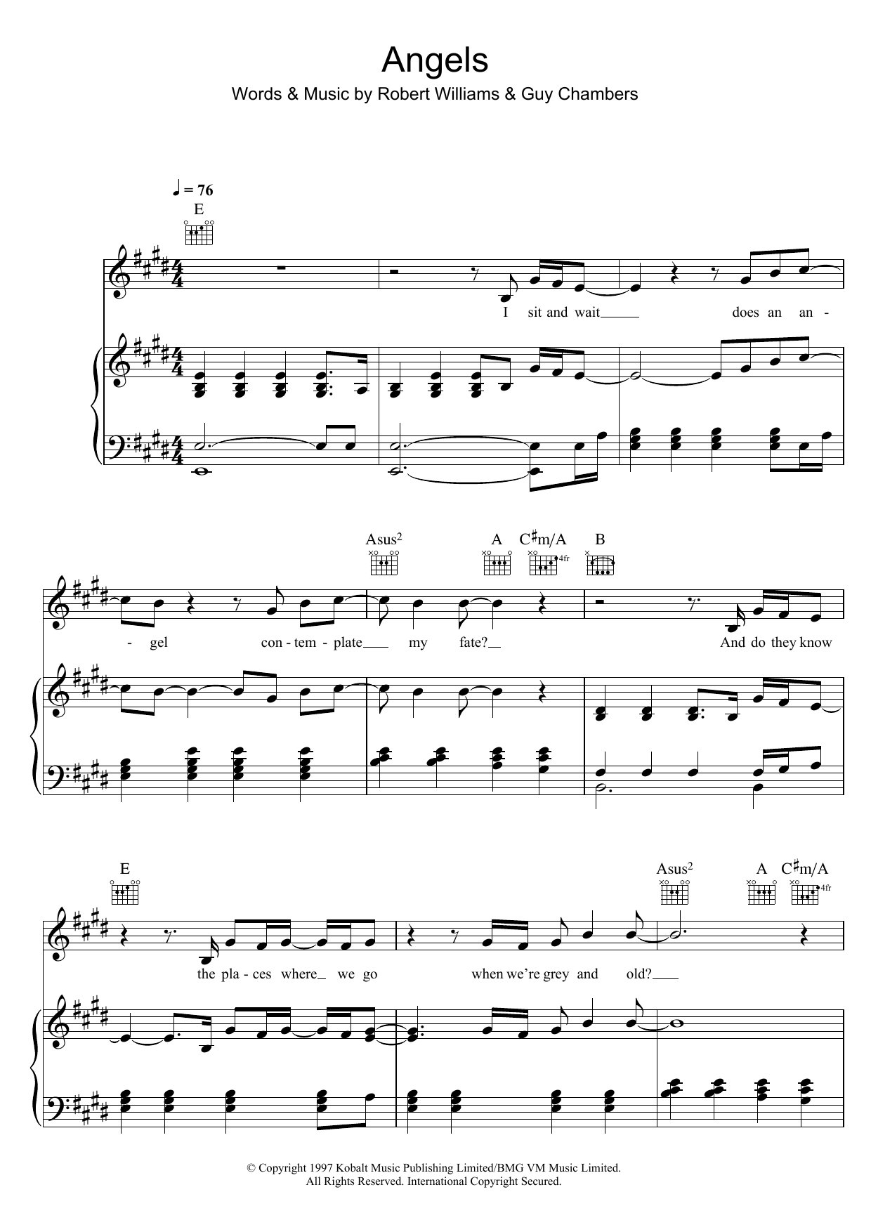 Robbie Williams 'Angels' Sheet Music, Chords & Lyrics | Download.