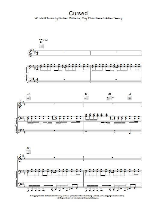 Robbie Williams Cursed sheet music notes and chords. Download Printable PDF.