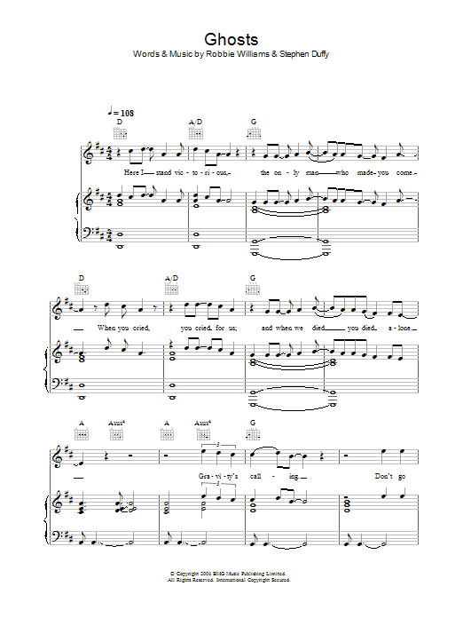 Robbie Williams Ghosts sheet music notes and chords. Download Printable PDF.