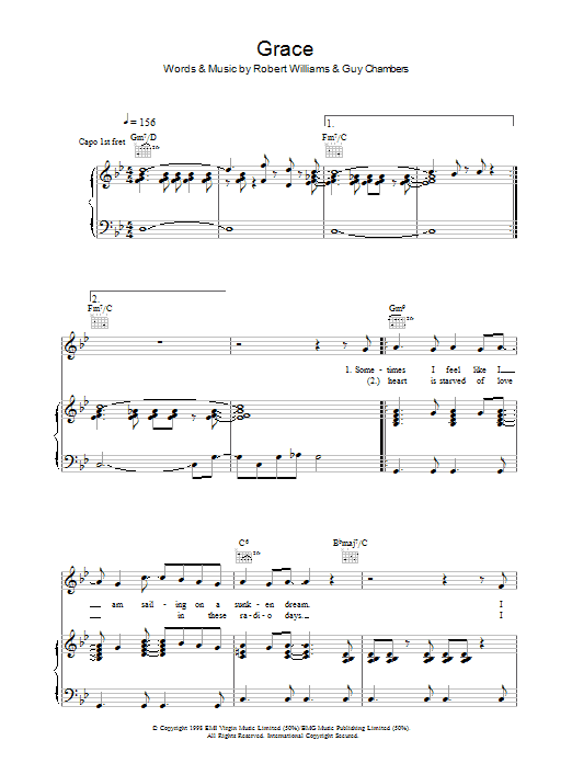 Robbie Williams Grace sheet music notes and chords. Download Printable PDF.