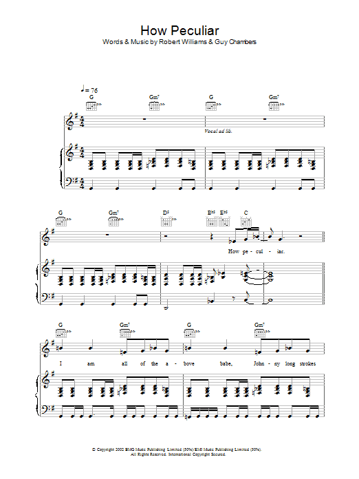 Robbie Williams How Peculiar sheet music notes and chords. Download Printable PDF.
