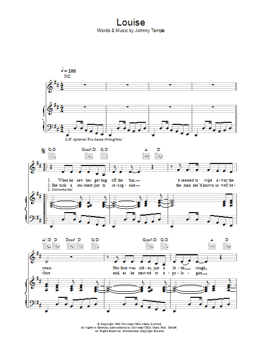 Learn to play Robbie Williams Louise sheet music for Piano, Vocal & Guitar in minutes. Robbie Williams Louise sheet music notes and chords. Download Printable PDF.