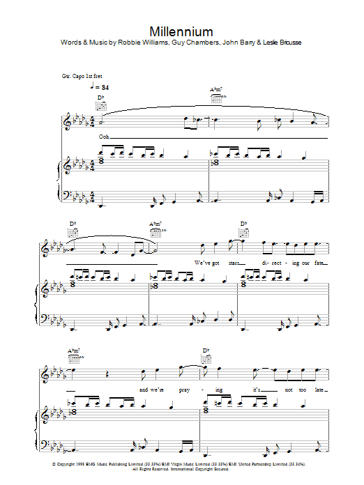 Robbie Williams Millennium Sheet Music Pdf Notes Chords Pop Score Piano Vocal Guitar Download Printable Sku 29942