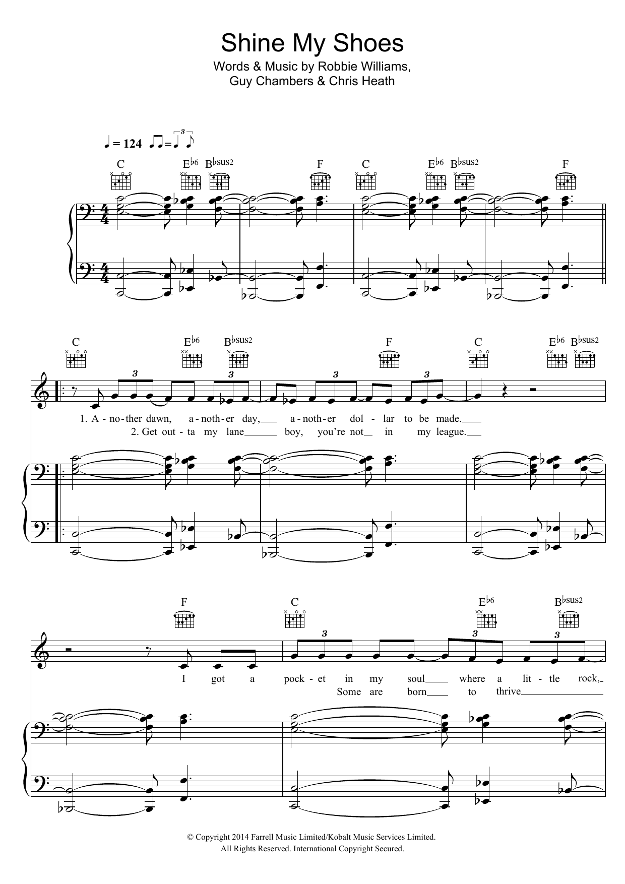 Robbie Williams Shine My Shoes sheet music notes and chords. Download Printable PDF.