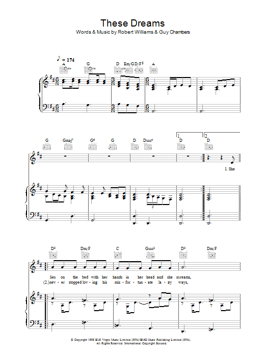 Robbie Williams These Dreams sheet music notes and chords. Download Printable PDF.