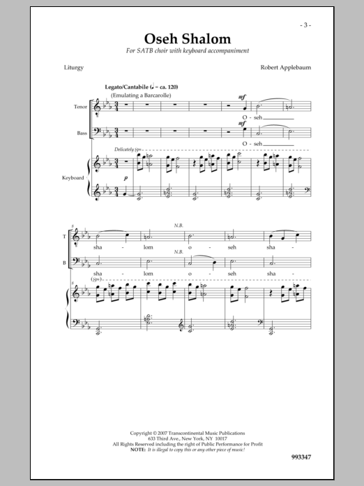 Robert Applebaum Oseh Shalom sheet music notes and chords. Download Printable PDF.