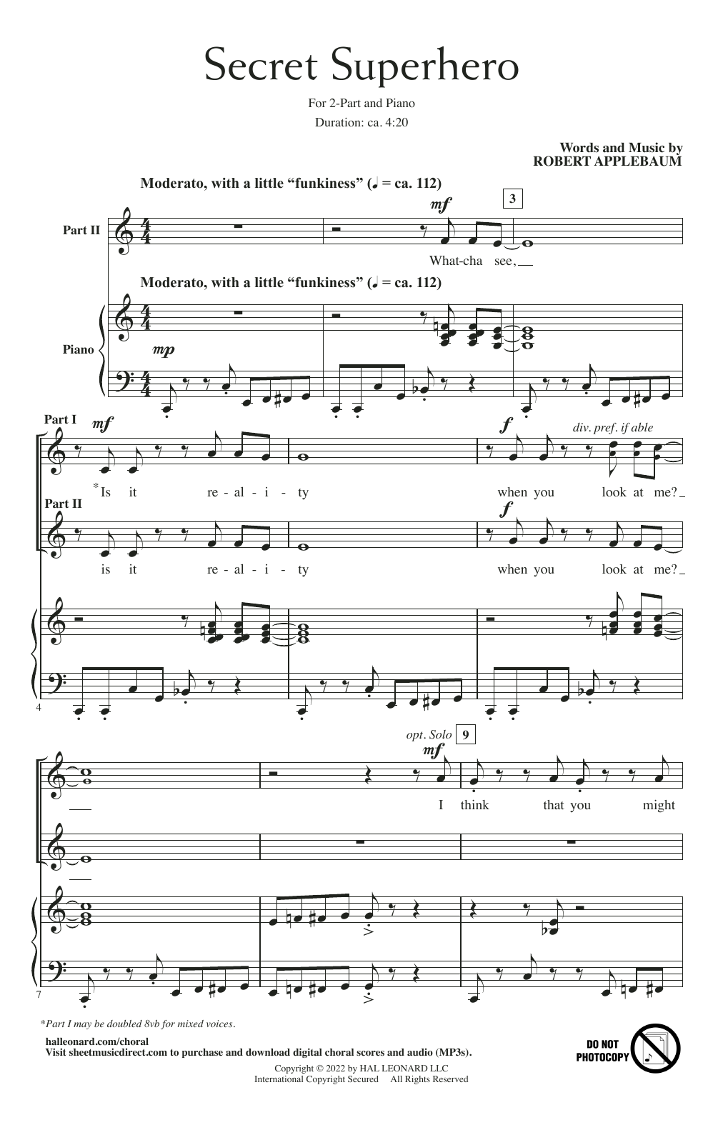 Robert Applebaum Secret Superhero sheet music notes and chords. Download Printable PDF.