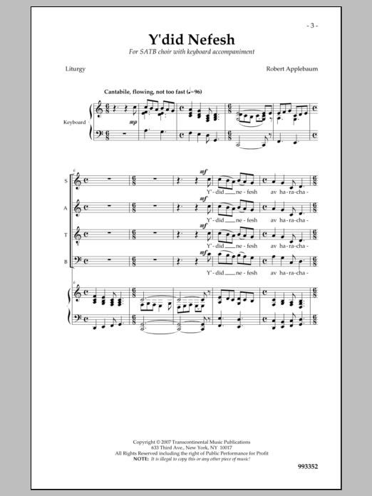 Robert Applebaum Y'did Nefesh sheet music notes and chords. Download Printable PDF.