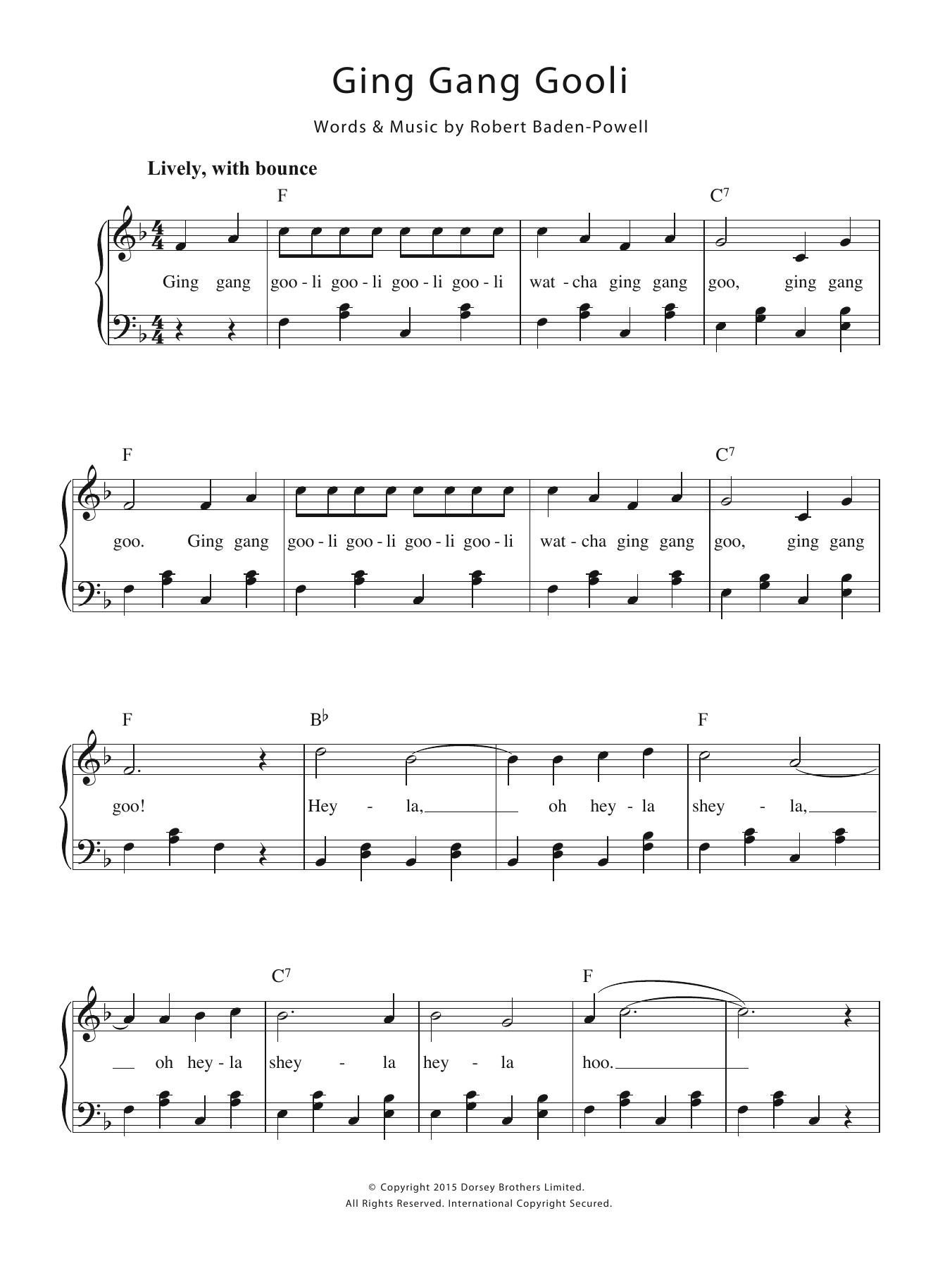 Robert Baden-Powell Ging Gang Goolie sheet music notes and chords. Download Printable PDF.