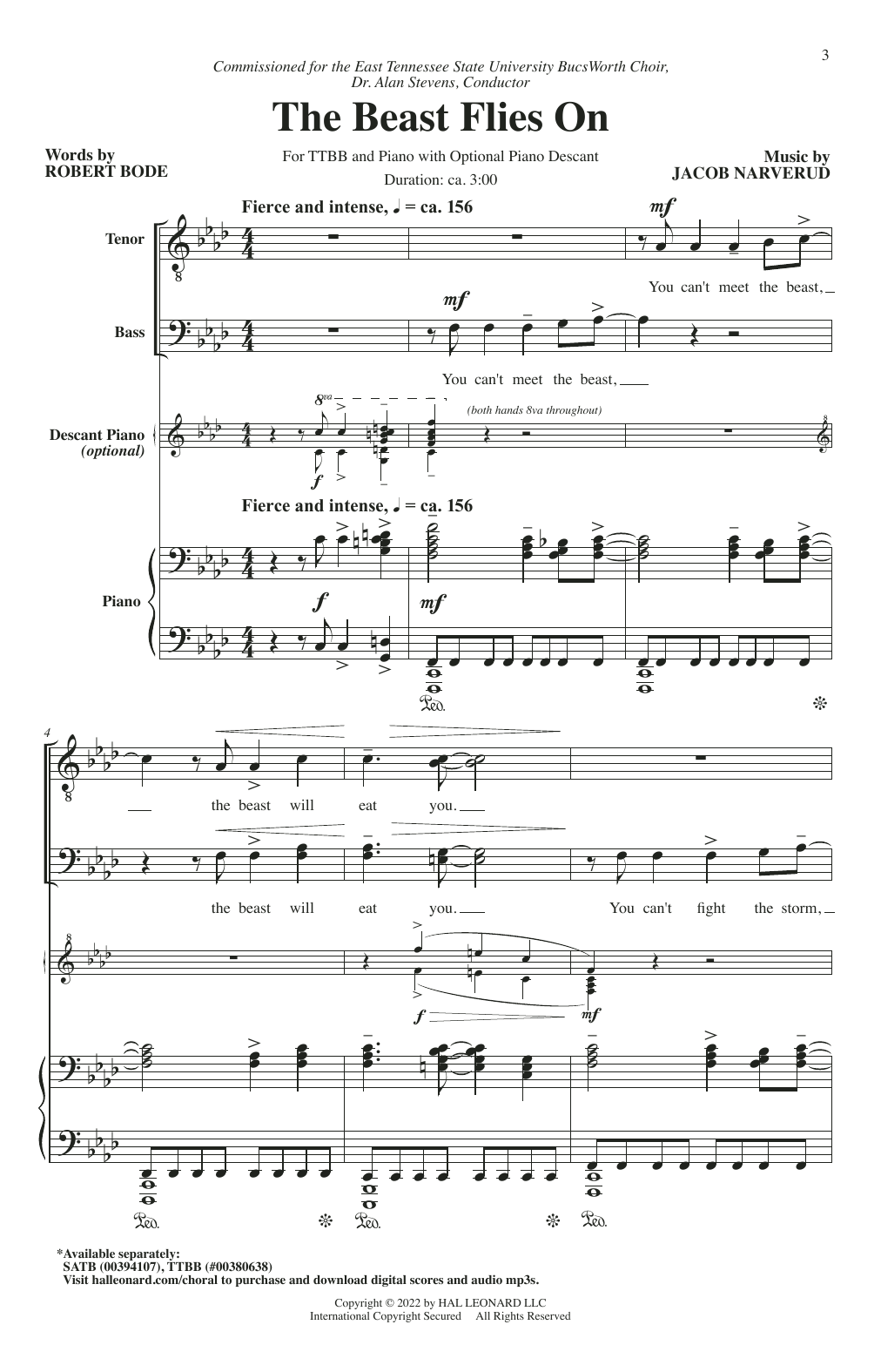 Learn to play Robert Bode and Jacob Narverud The Beast Flies On sheet music for SATB Choir in minutes. Price: 3.9900$ Robert Bode and Jacob Narverud The Beast Flies On sheet music notes and chords arranged for SATB Choir