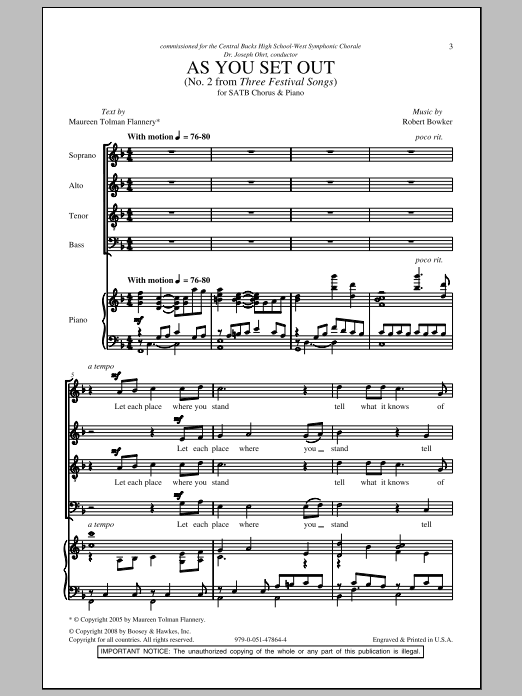 Learn to play Robert Bowker As You Set Out sheet music for SATB Choir in minutes. Price: 3.9900$ Robert Bowker As You Set Out sheet music notes and chords arranged for SATB Choir
