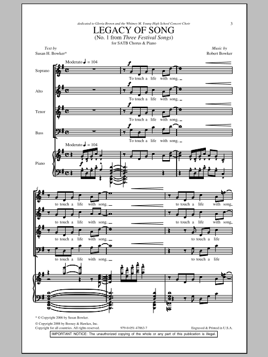 Robert Bowker Legacy Of Song sheet music notes and chords. Download Printable PDF.