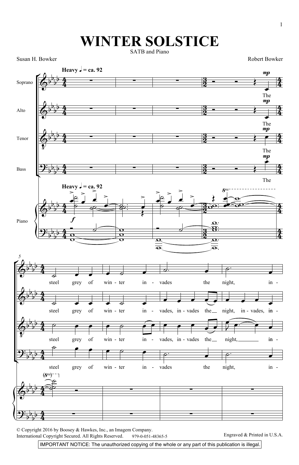 Robert Bowker Winter Solstice sheet music notes and chords. Download Printable PDF.