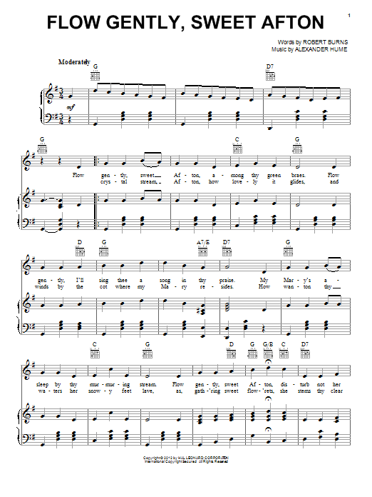 Learn to play Robert Burns Flow Gently, Sweet Afton sheet music for Lead Sheet / Fake Book in minutes. Price: 5.9900$ Robert Burns Flow Gently, Sweet Afton sheet music notes and chords arranged for Lead Sheet / Fake Book