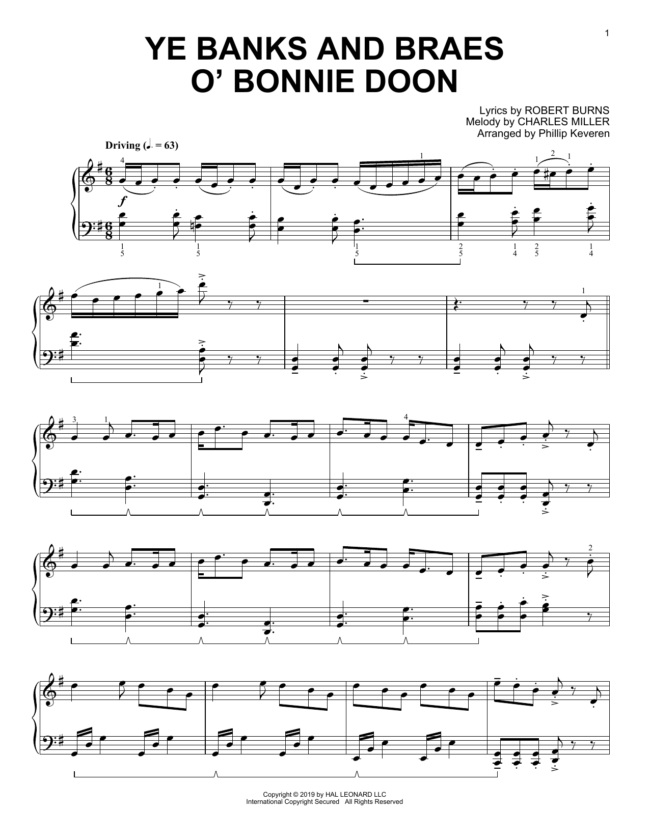 Robert Burns Ye Banks And Braes O Bonnie Doon Arr Phillip Keveren Sheet Music Pdf Notes Chords Folk Score Piano Solo Download Printable Sku 416836