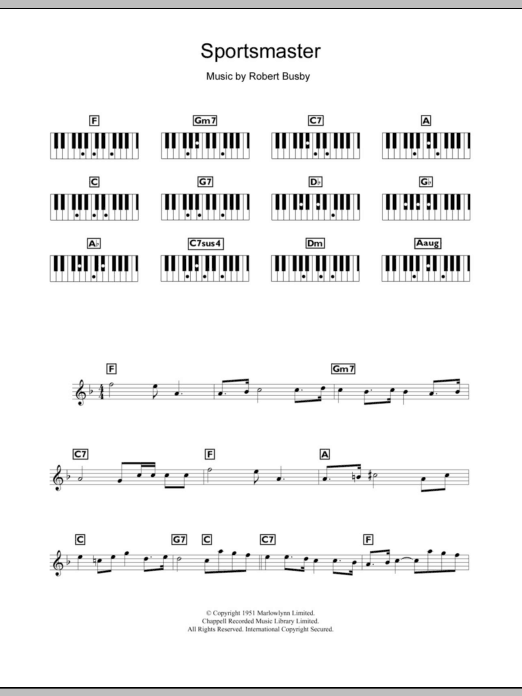 Learn to play Robert Busby Sportsmaster sheet music for Piano Chords/Lyrics in minutes. Price: 3.9900$ Robert Busby Sportsmaster sheet music notes and chords arranged for Piano Chords/Lyrics