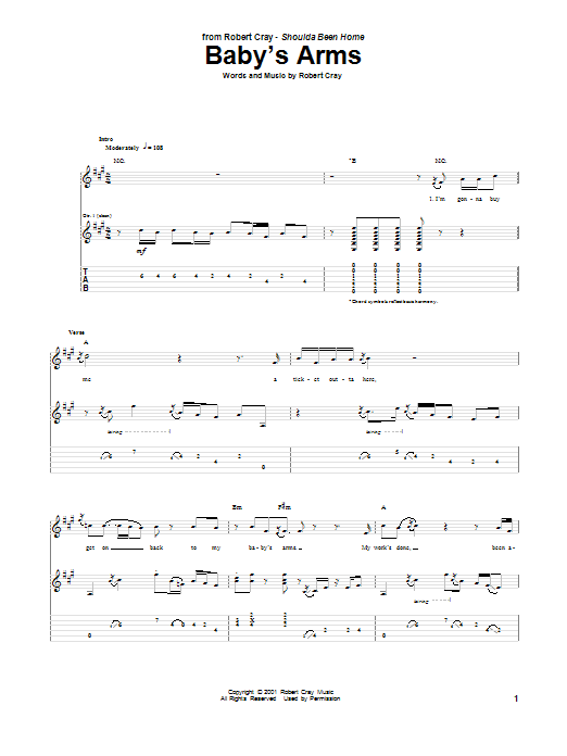 Robert Cray Baby's Arms sheet music notes and chords. Download Printable PDF.