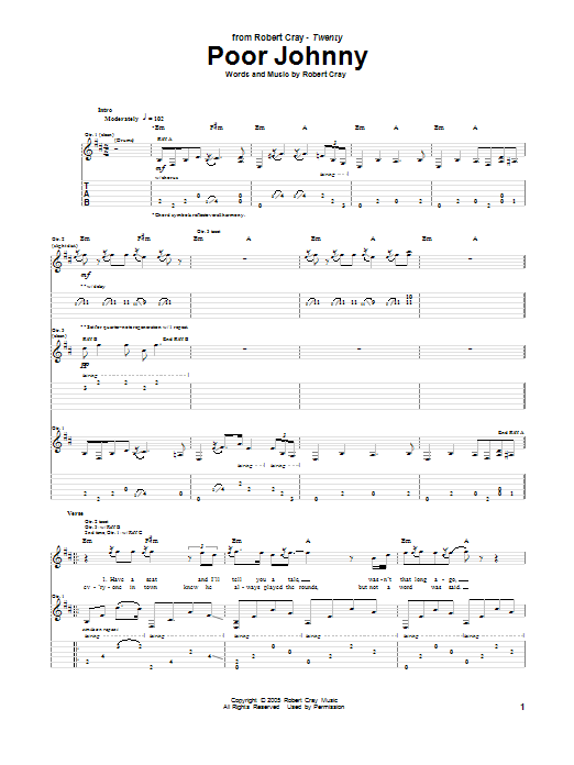 Robert Cray Poor Johnny sheet music notes and chords. Download Printable PDF.