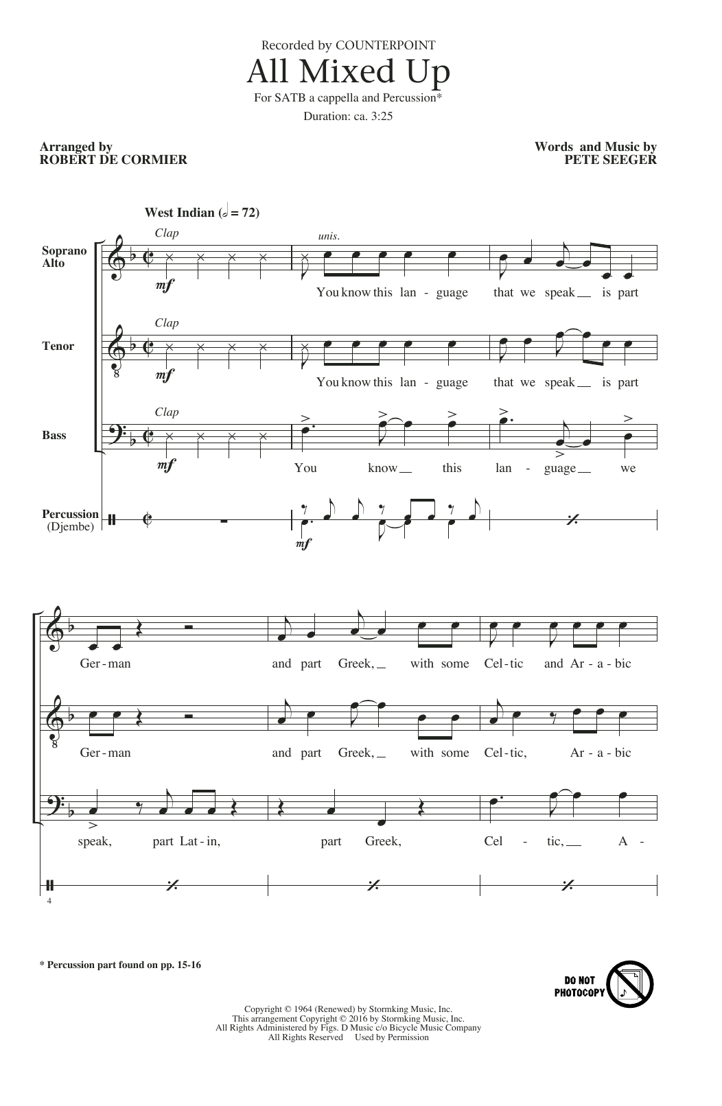 Learn to play Robert DeCormier All Mixed Up sheet music for SATB Choir in minutes. Robert DeCormier All Mixed Up sheet music notes and chords. Download Printable PDF.