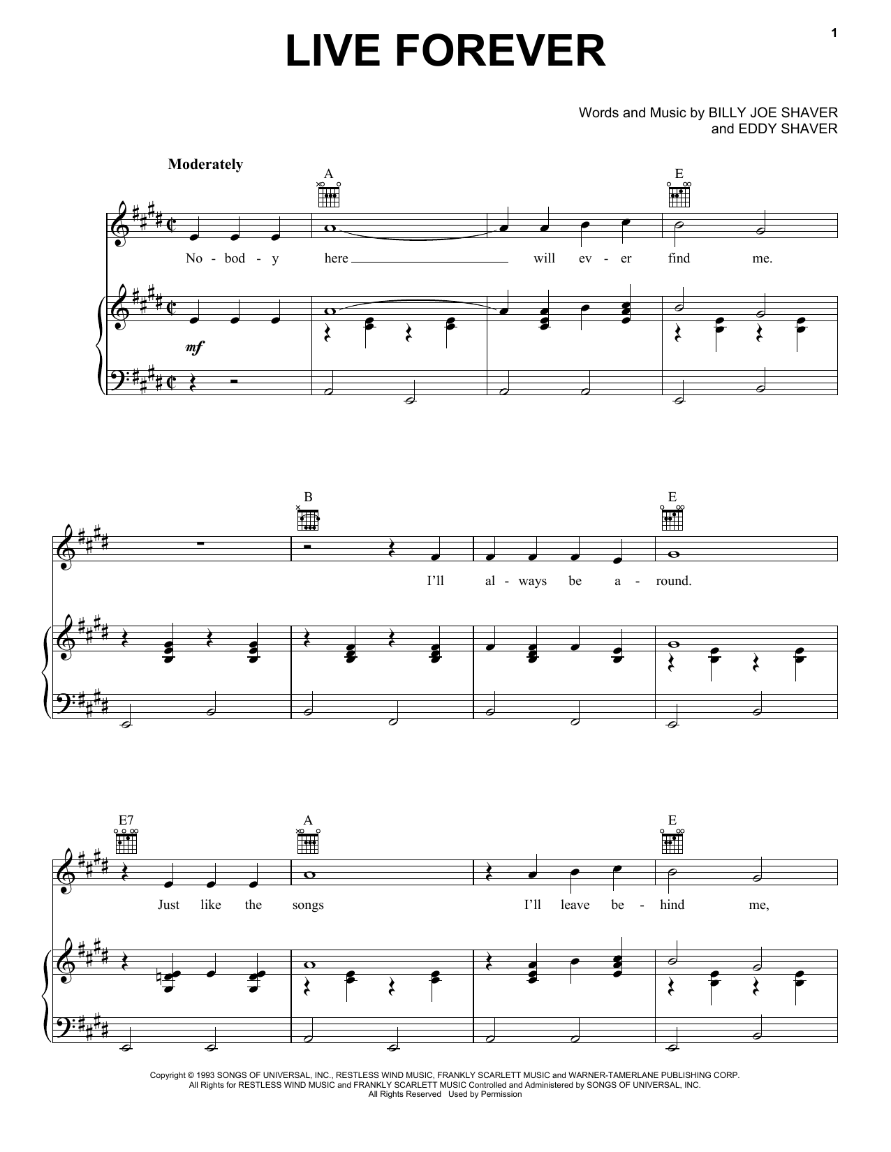 Robert Duvall Live Forever Sheet Music Pdf Notes Chords Country Score Piano Vocal Guitar Right Hand Melody Download Printable Sku