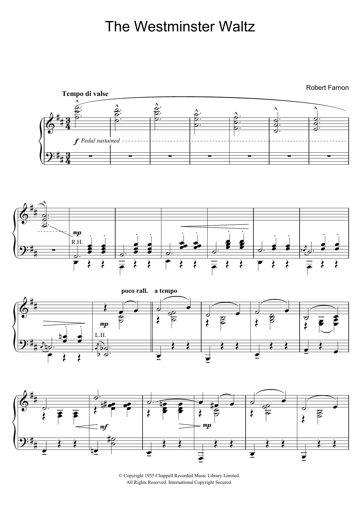 Learn to play Robert Farnon The Westminster Waltz sheet music for Piano Solo in minutes. Price: 6.9900$ Robert Farnon The Westminster Waltz sheet music notes and chords. Download Printable PDF.