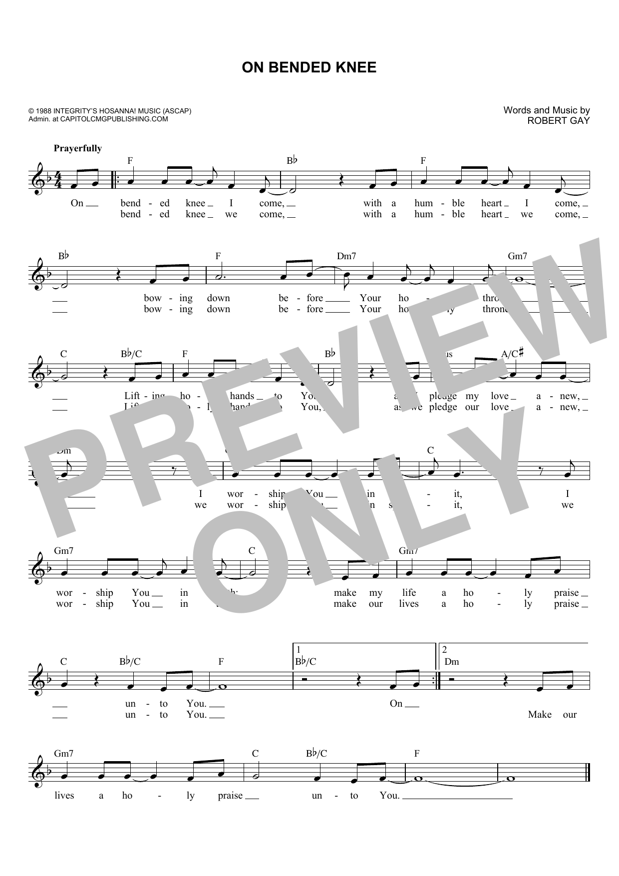 Robert Gay On Bended Knee sheet music notes and chords. Download Printable PDF.