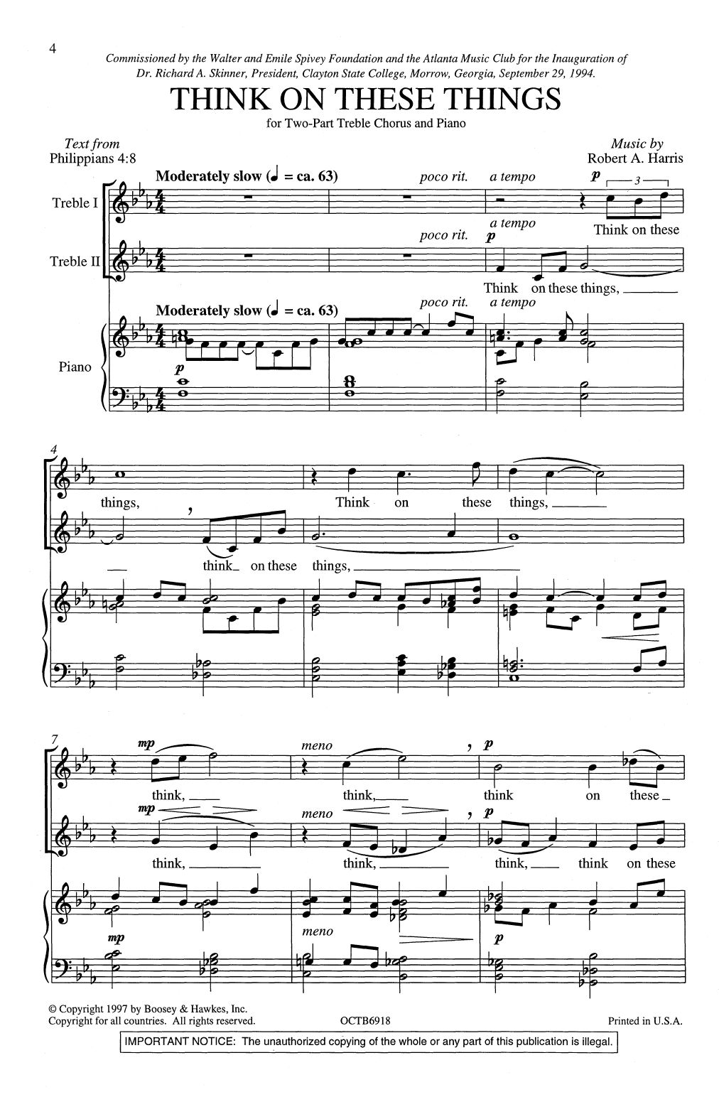 Learn to play Robert Harris Think On These Things sheet music for 2-Part Choir in minutes. Price: 3.9900$ Robert Harris Think On These Things sheet music notes and chords arranged for 2-Part Choir