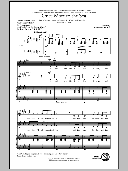 Learn to play Robert Hugh Once More To The Sea sheet music for 2-Part Choir in minutes. Price: 3.9900$ Robert Hugh Once More To The Sea sheet music notes and chords arranged for 2-Part Choir
